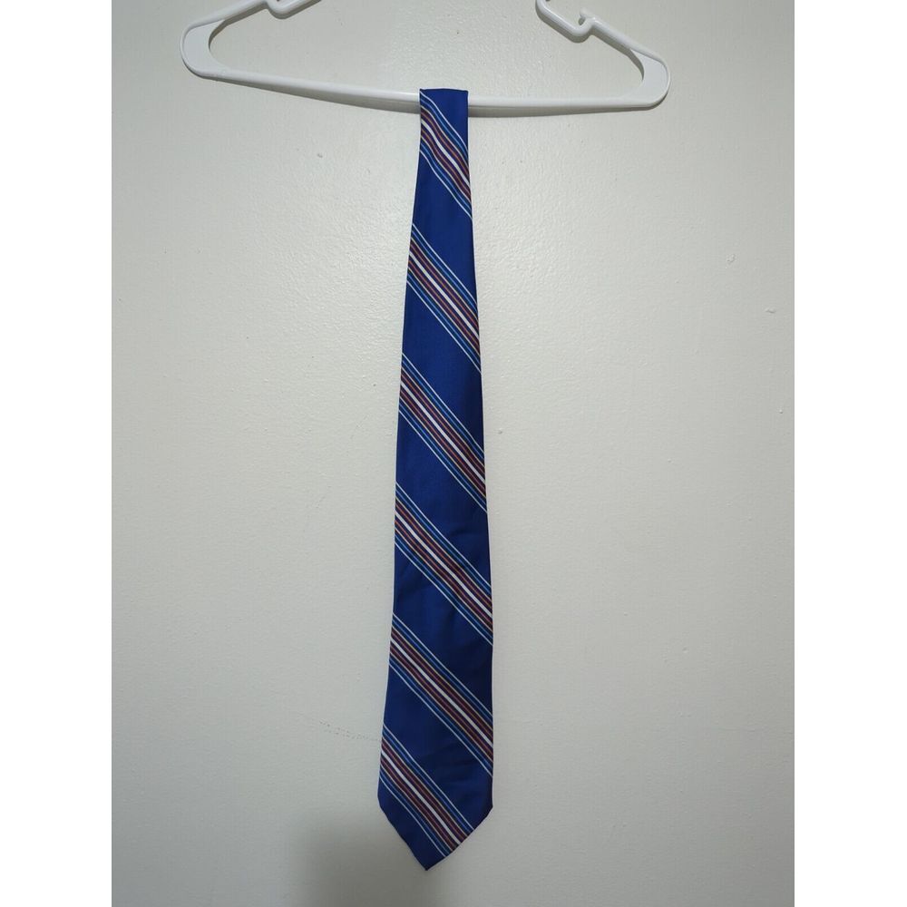 Vintage Prince Consort Golden Clasp Blue Striped Qiana Nylon Tie 1970s Retro